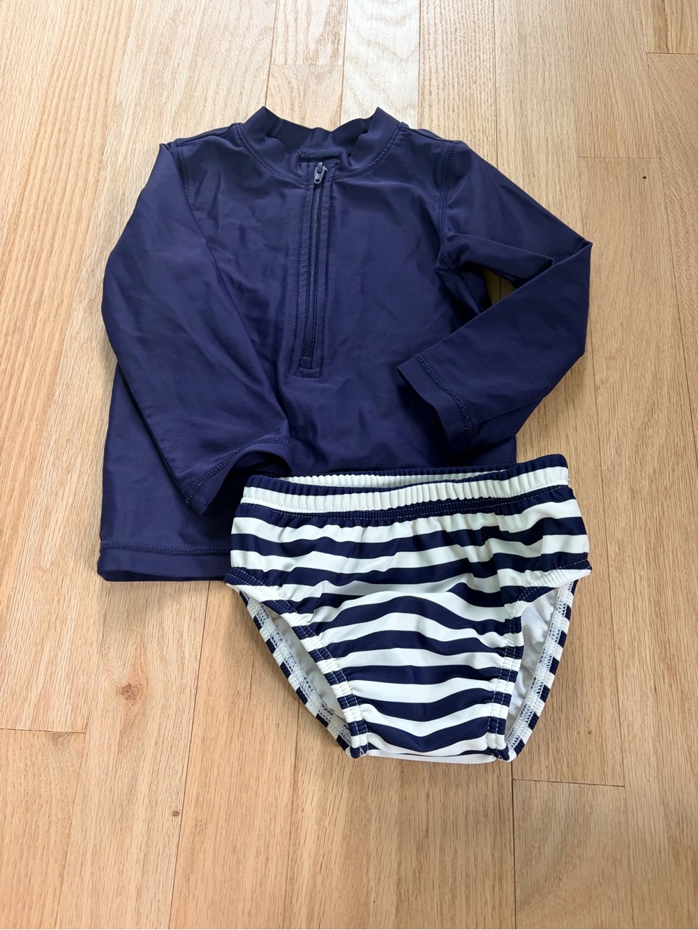 Primary Two Piece Baby Swim Set 12-18M Rash Guard Navy White Stripes